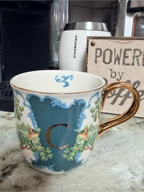 Lou Rota For Anthropologie Nature Table Monogram “C” Chameleon Mug Gold Accents